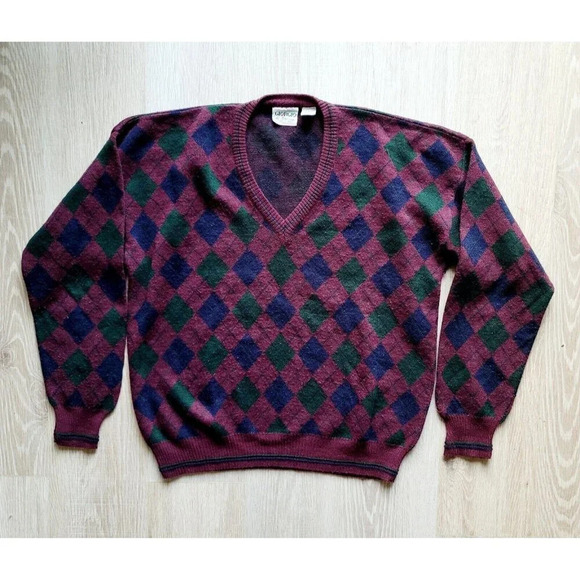 Giorgio Di Firenze Vintage V Neck Acrylic Wool Diamond Grandpa Sweater Italy XL - Picture 1 of 9